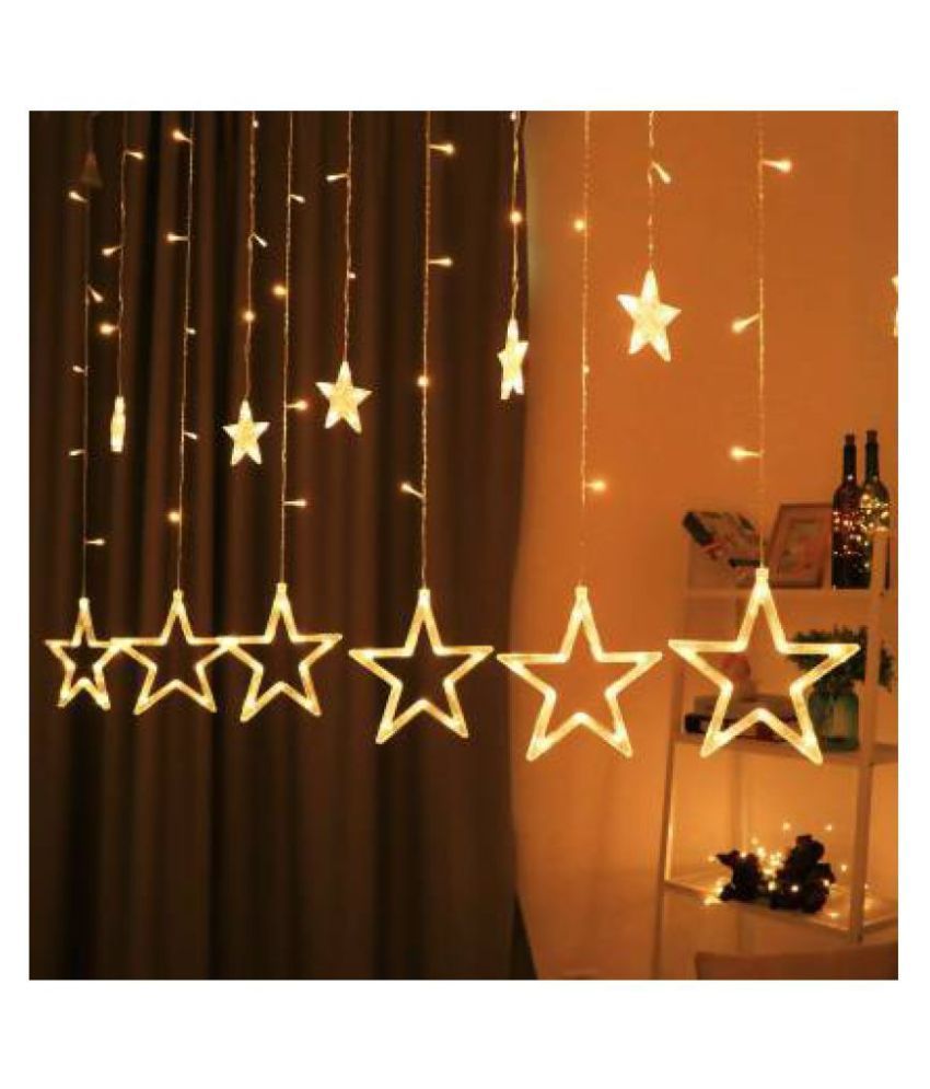 EliteDecor 10 Star Curtain LED Rice Light String Lights Yellow
