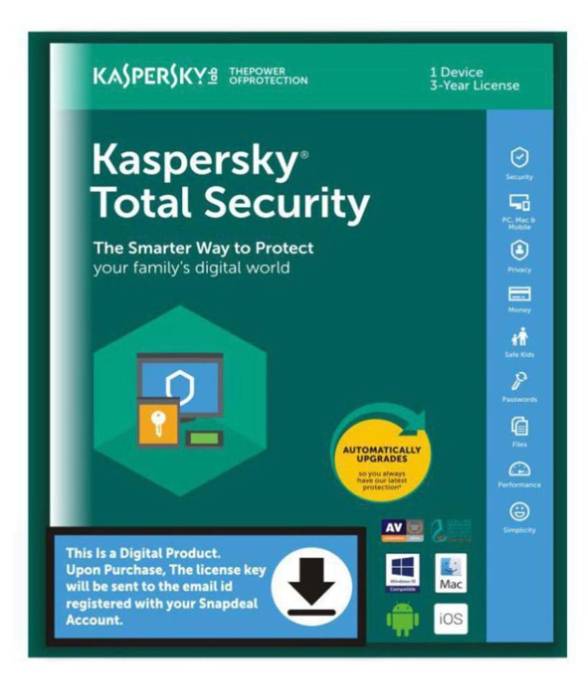 Kaspersky Total Security Latest Version ( 1 PC / 3 Year ) - Activation Code-Email Delivery