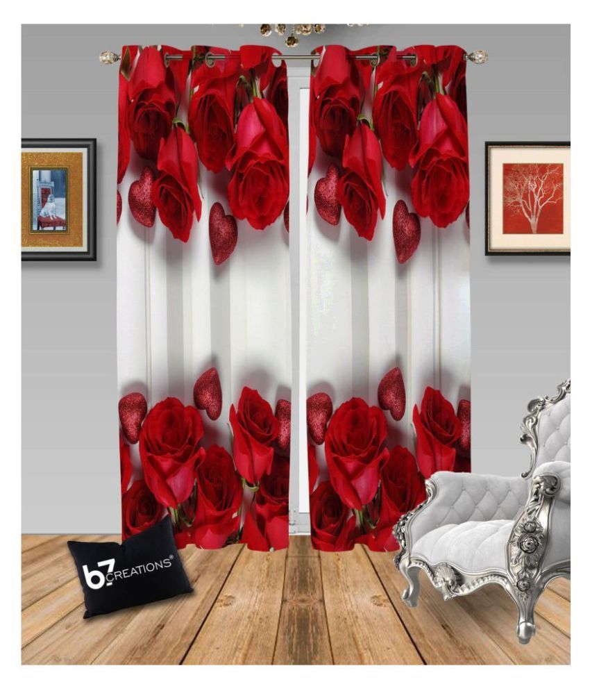     			B7 CREATIONS Single Door Semi-Transparent Eyelet Polyester Curtains Red