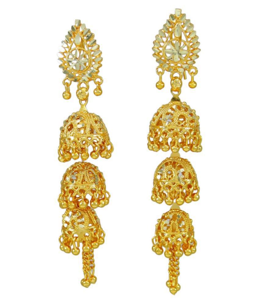 Beautiful layered One Gram Gold Plated Bridal Partywear Jhumka Earrings ...