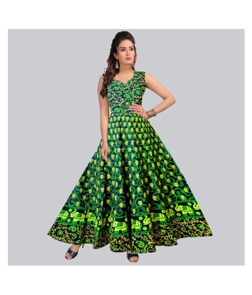     			Rangun Cotton Green A- line Dress