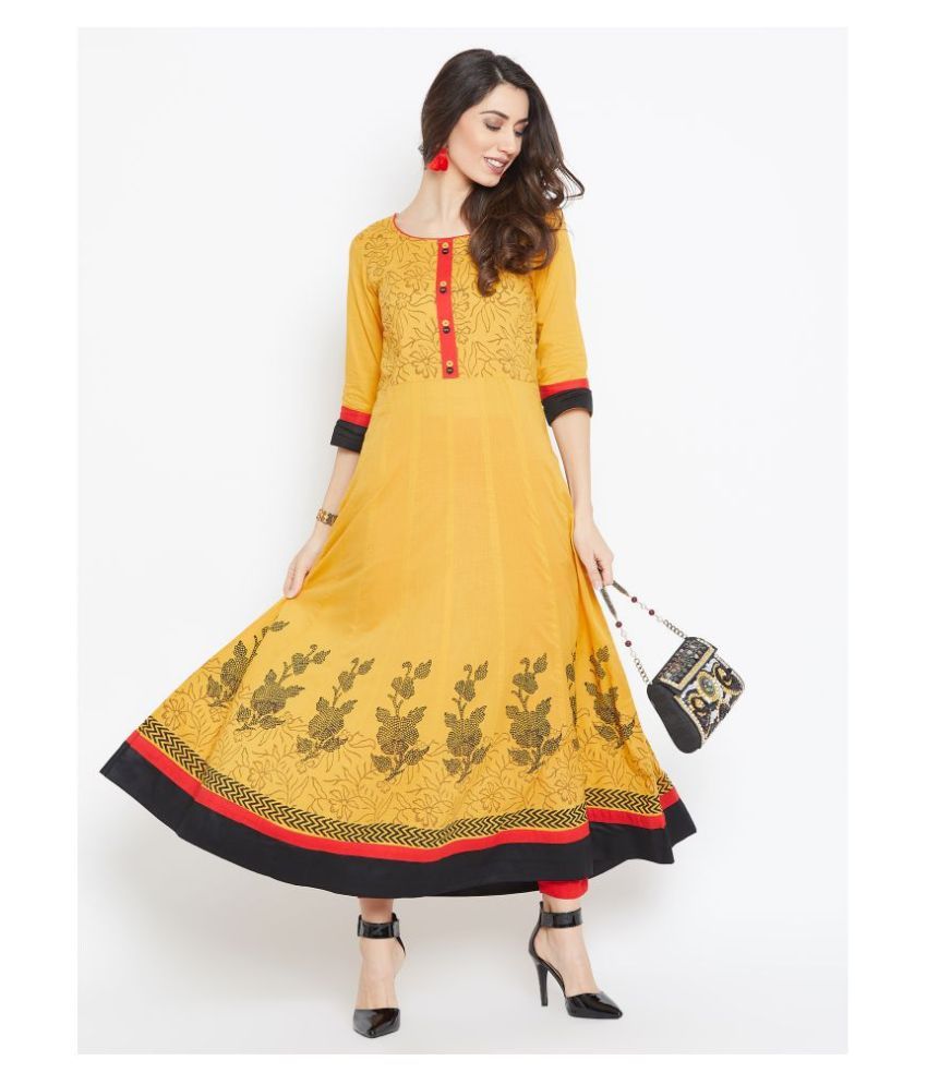 yellow colour anarkali kurti