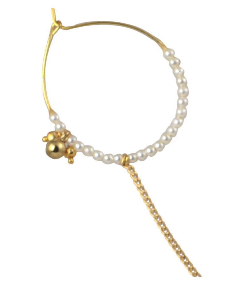 PJ Gold Plated Nose Ring/Nath With Long Chain for Girls and Women … Buy PJ Gold Plated Nose