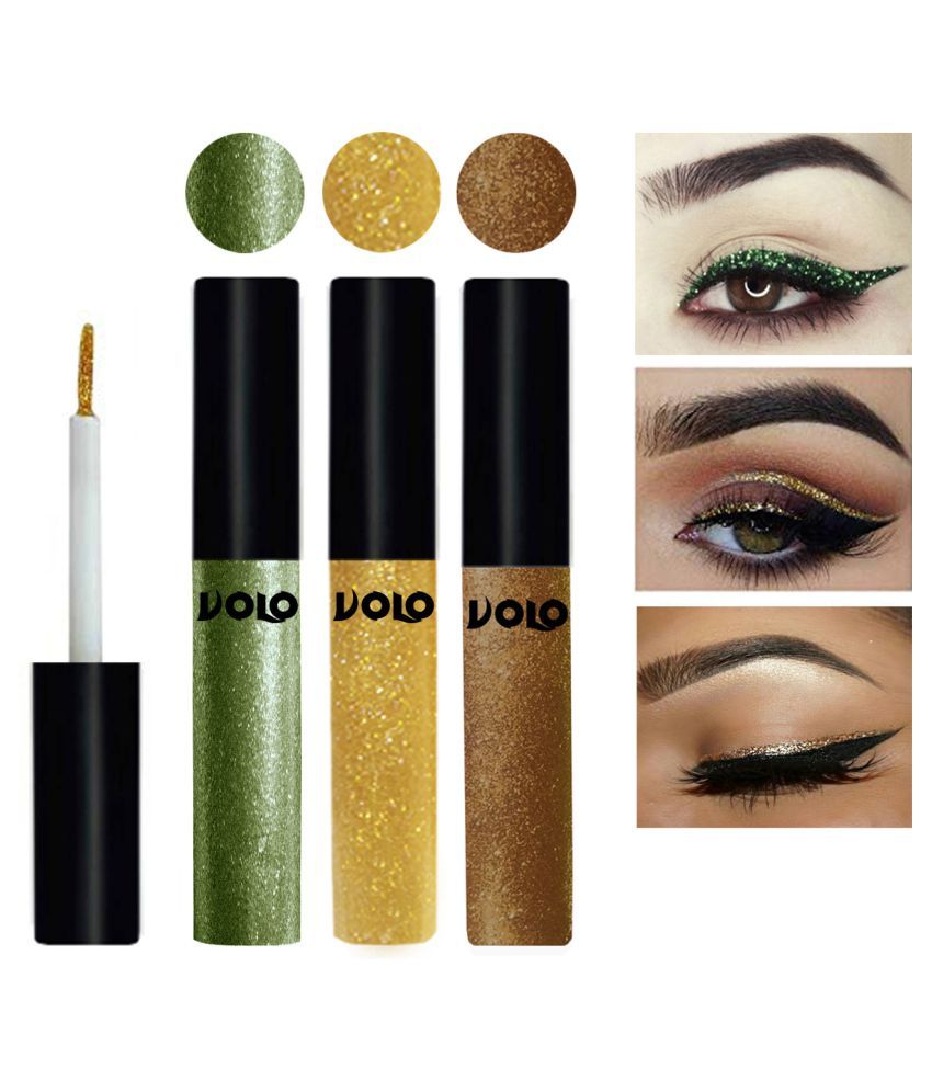 VOLO WATERPROOF Golden, Copper Liquid Eyeliner Green Pack of 3 15 mL