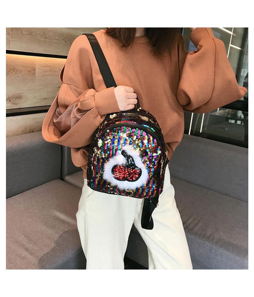 Sequins Cherry Backpack Girl School Shoulder Bag Women Glitter 