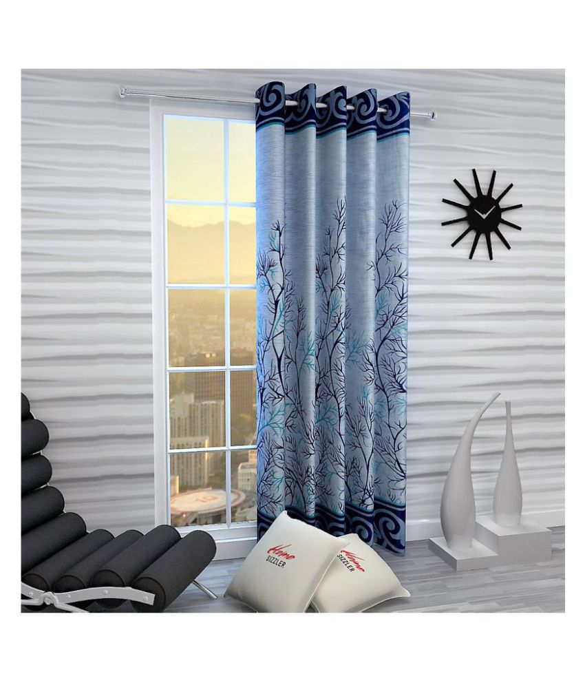 Home Sizzler Single Door Semi-Transparent Eyelet Polyester Curtains Blue