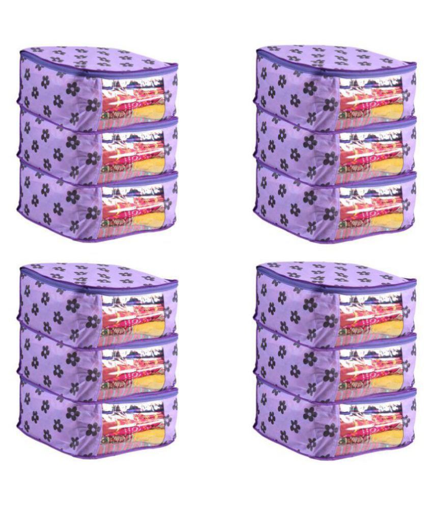     			PrettyKrafts Cupboard Closet Organizing Saree Cover Set of 12 Large Flower Prints/Wardrobe Organiser/Clothes Bag