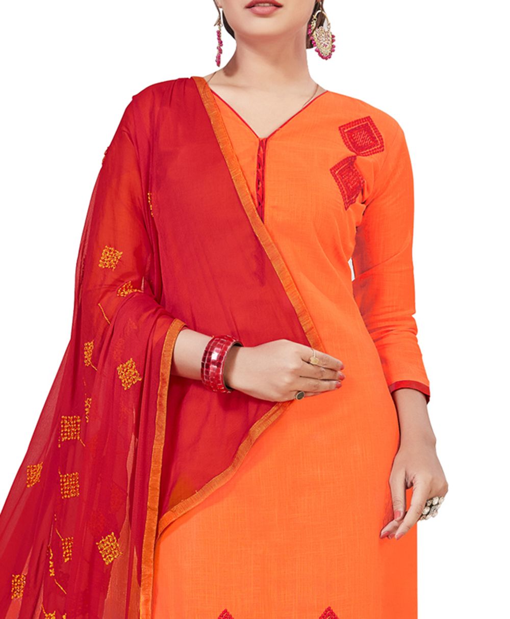 Blissta Orange Cotton Dress Material - Buy Blissta Orange Cotton Dress Material Online at Best 