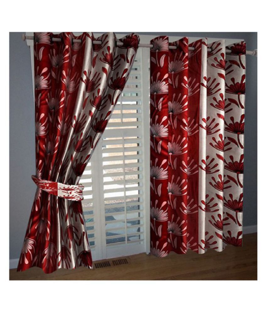     			Tanishka Fabs Semi-Transparent Curtain 9 ft ( Pack of 2 ) - Red