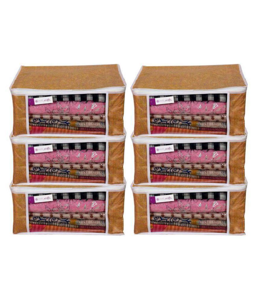     			PrettyKrafts Saree Cover Set of 6 / Jute Finish/Wardrobe Organiser/Clothes Bag