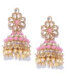 Pink Gold-Plated Handcrafted Kundan Stone-Studded Dome Shaped Jhumkas