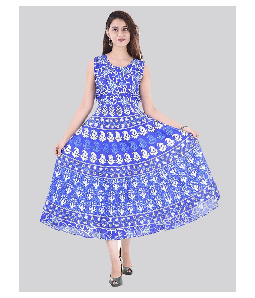     			Rangun Cotton Blue A- line Dress