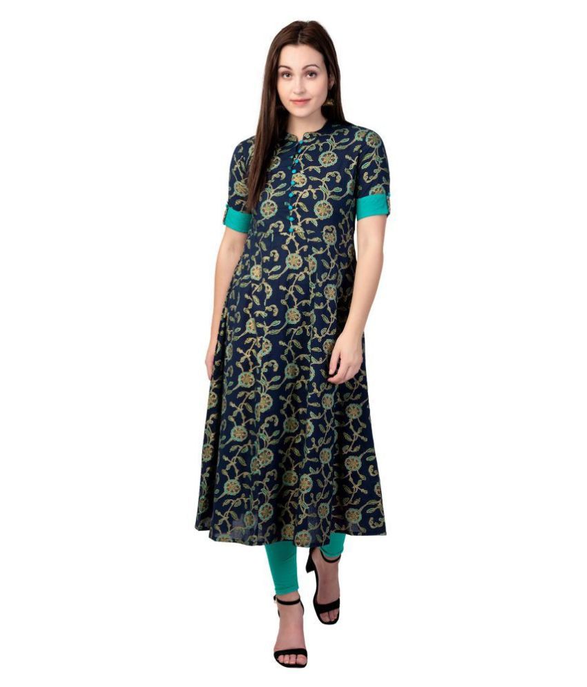 Nnavdha Blue Cotton Anarkali Kurti - Buy Nnavdha Blue Cotton Anarkali ...