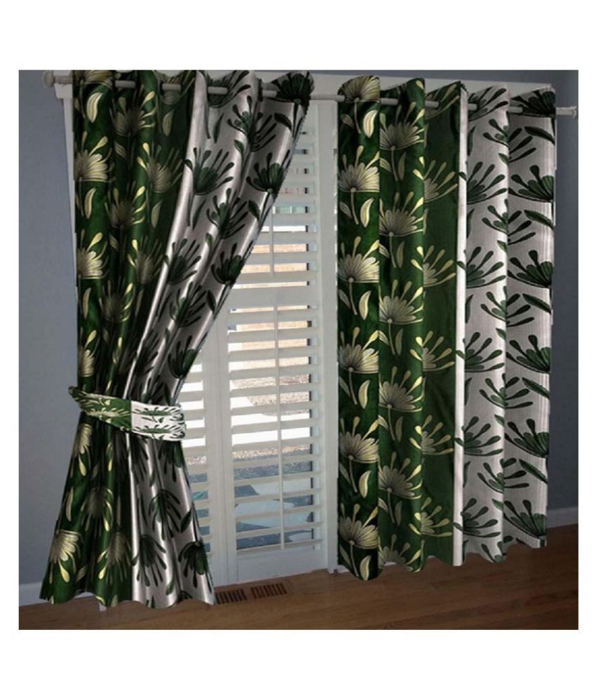     			Tanishka Fabs Semi-Transparent Curtain 7 ft ( Pack of 2 ) - Green