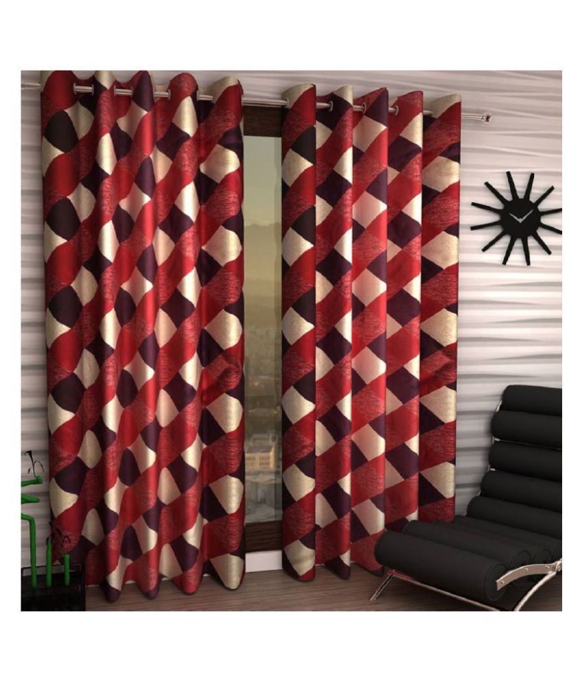    			Tanishka Fabs Semi-Transparent Curtain 7 ft ( Pack of 2 ) - Red