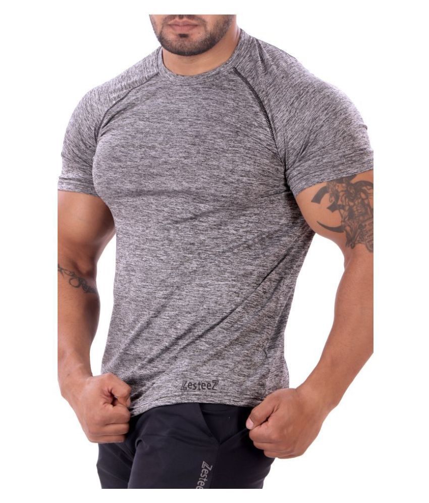 Zesteez Mens Grey Grindle Tshirt in Stretchable Polyester Lycra Fabric ...