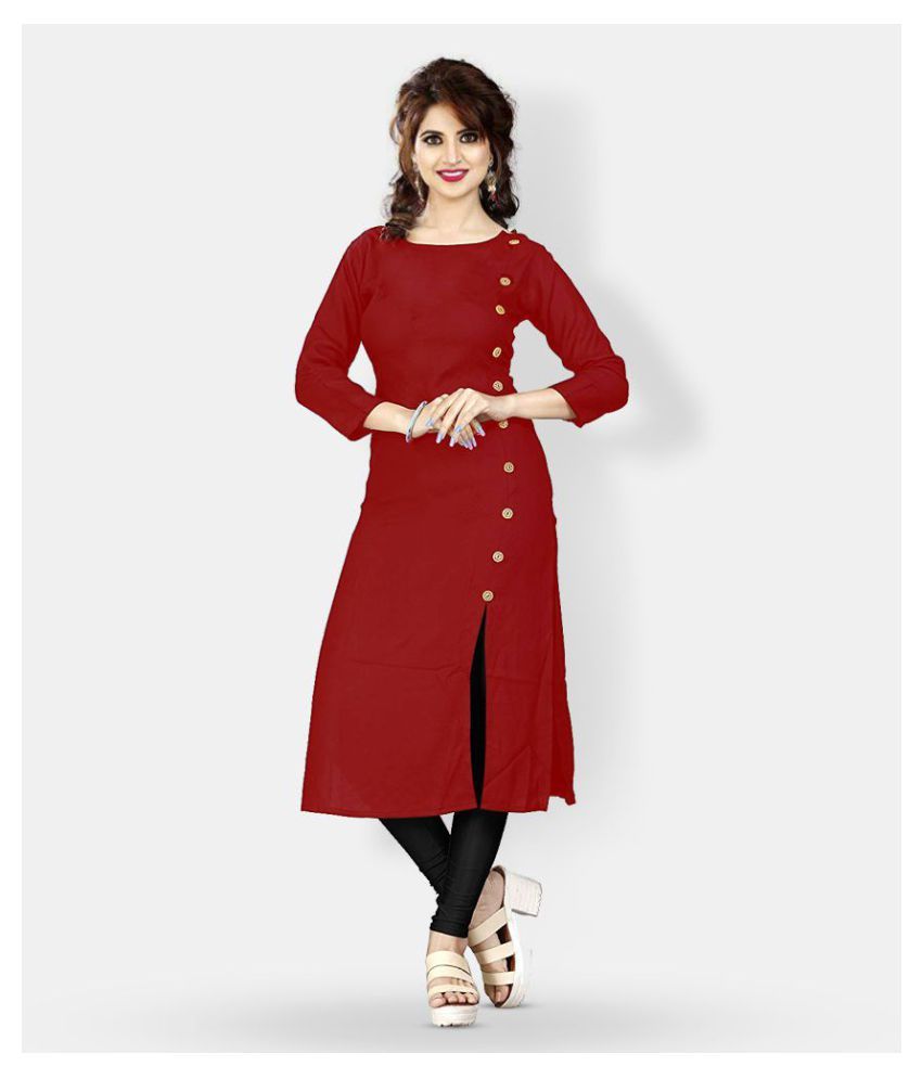     			HF Holyday Fashion Maroon Rayon A-line Kurti