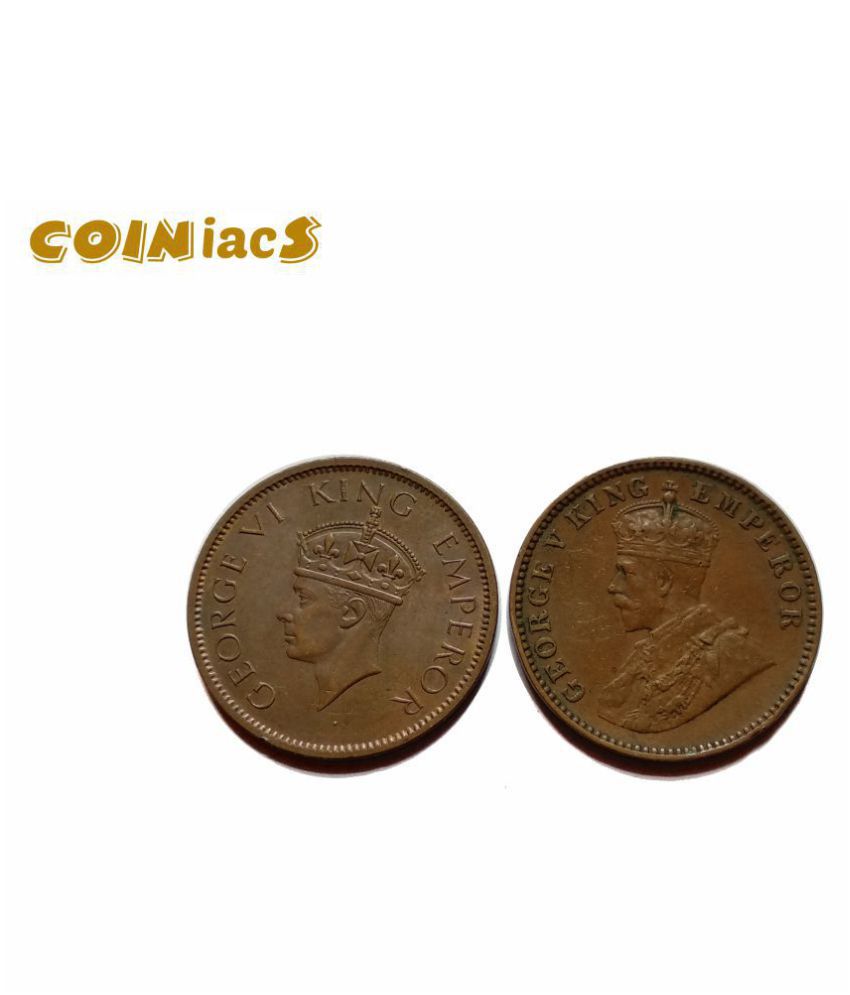     			Coiniacs - Copper One Quarter Anna Coins Combo Set of George V & George VI 2 Numismatic Coins