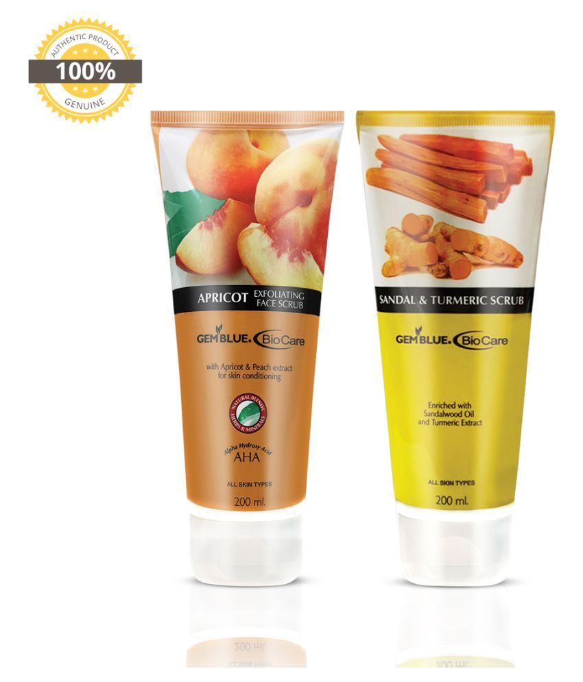     			gemblue biocare APRICOT SCRUB+ SANDAL&TURMERIC Facial Scrub 200 gm Pack of 2