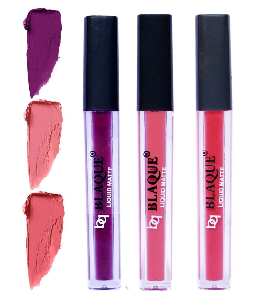     			bq BLAQUE Matte Liquid Lipstick Combo of 3 Lip Color 4ml each, Waterproof - Purple Affair, Coral Peach, Pinkish Peach