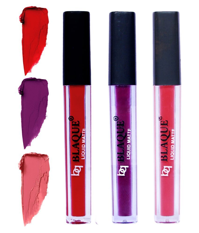     			bq BLAQUE Matte Liquid Lipstick Combo of 3 Lip Color 4ml each, Waterproof - Red, Purple Affair, Pinkish Peach