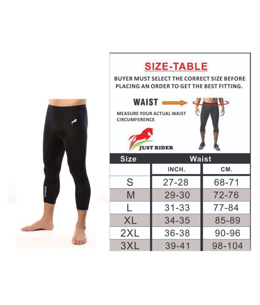     			Just Rider Unisex 100% Polyester 3/4 Capri Length Compression Tights Fitness & Other Outdoor Inner Wear Multi Sports Cycling, Cricket, Football, Badminton, Gym,