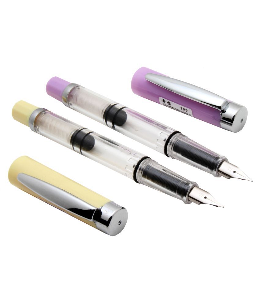     			Set Of 2 - Demonstrator Safari Piston Fountain Pen Extra Fine Nib With Chrome Trims