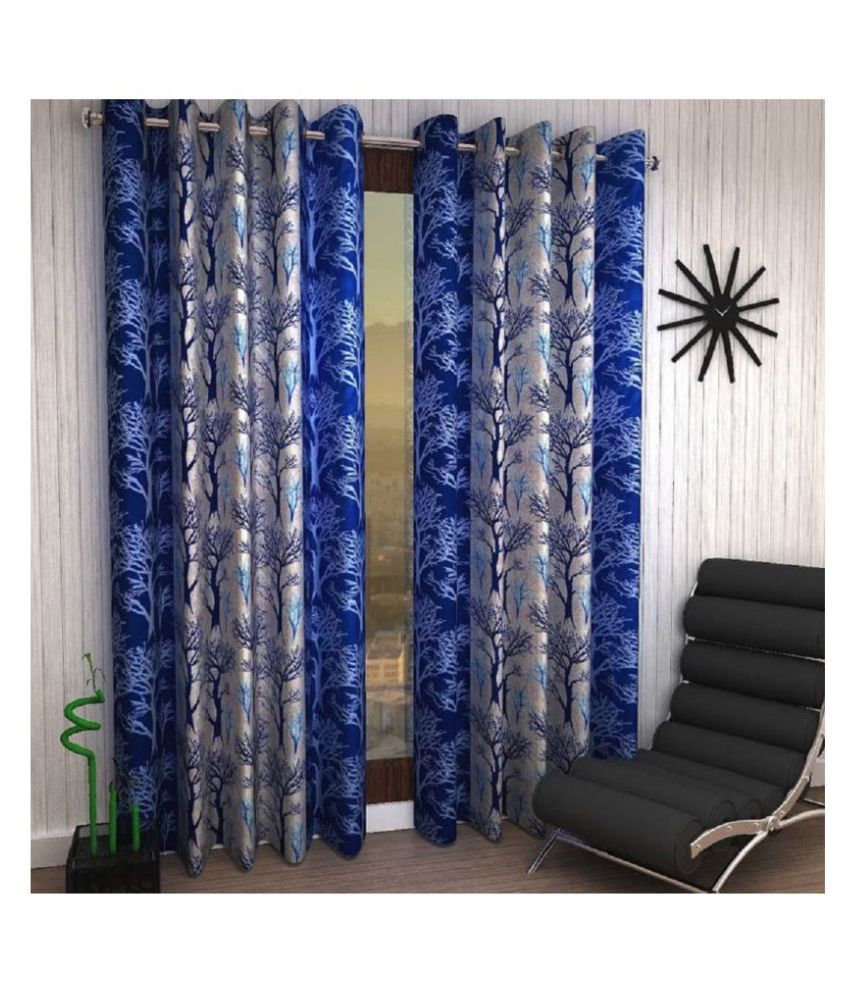     			Tanishka Fabs Semi-Transparent Curtain 9 ft ( Pack of 2 ) - Blue