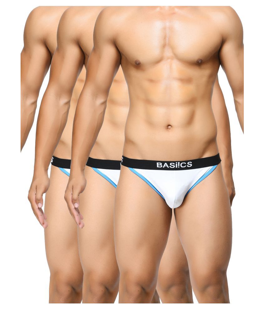     			BASIICS By La Intimo Pack of 3 Cotton Men's Thongs ( White )