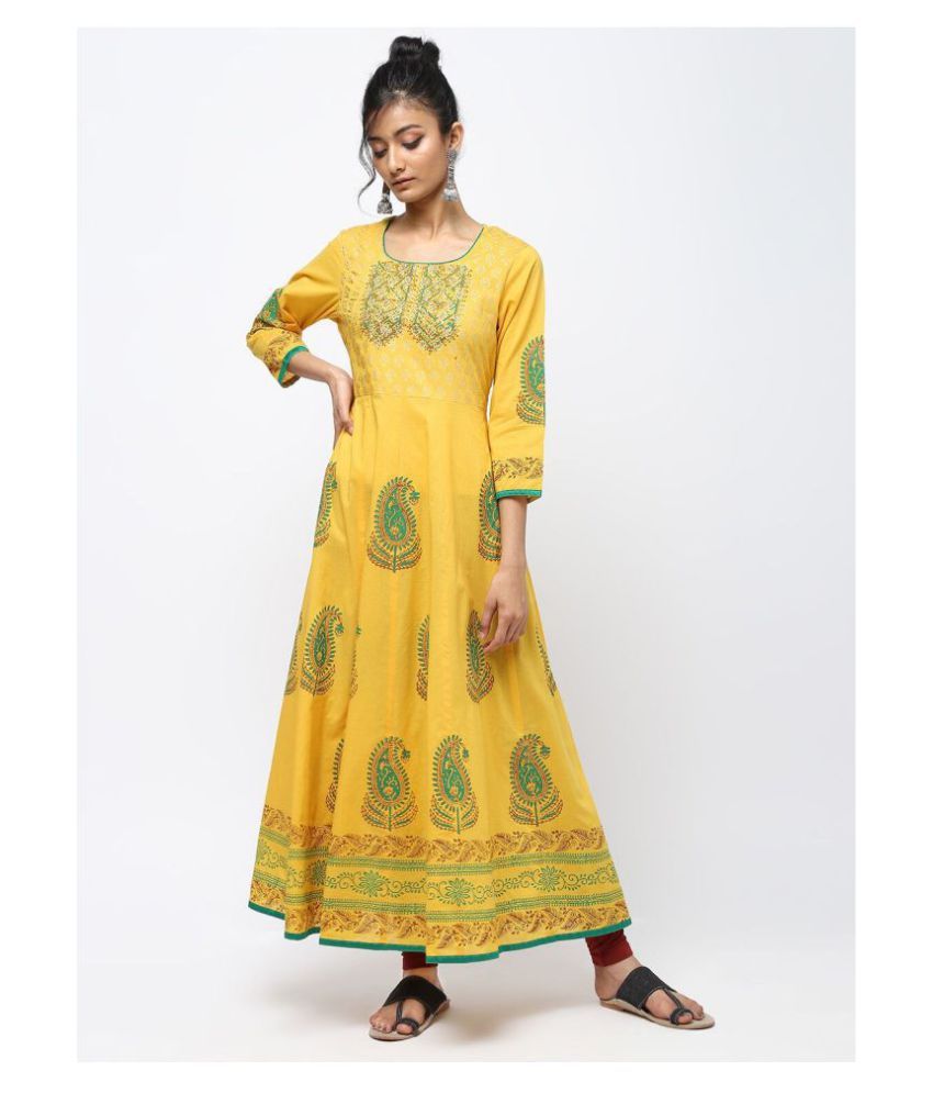 yellow colour anarkali kurti