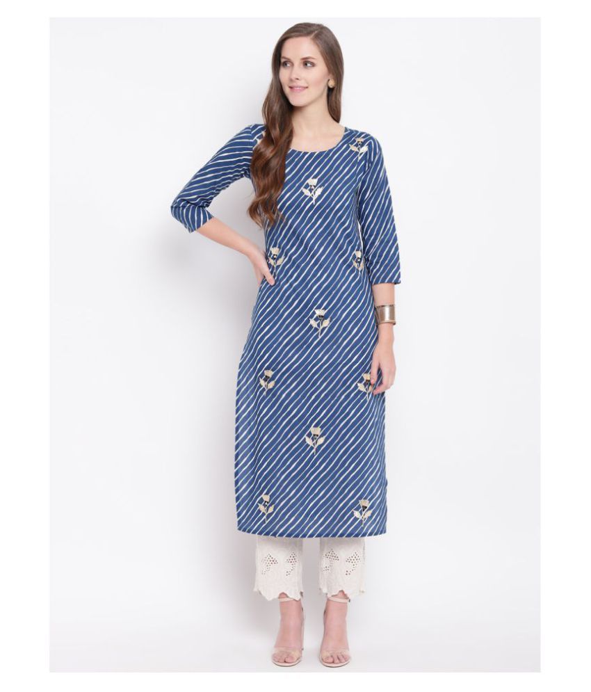 Stylum Blue Cotton Straight Kurti - Buy Stylum Blue Cotton Straight ...