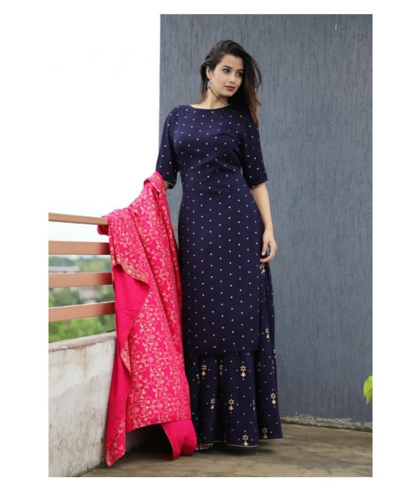 Jyoti Cotton Kurti With Palazzo  Stitched Suit  Buy Jyoti Cotton Kurti  With Palazzo  Stitched Suit Online at Low Price  Snapdealcom