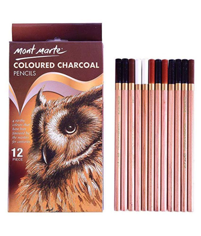 Mont Marte Coloured Charcoal Pencils Set of 12 round Shaped Color