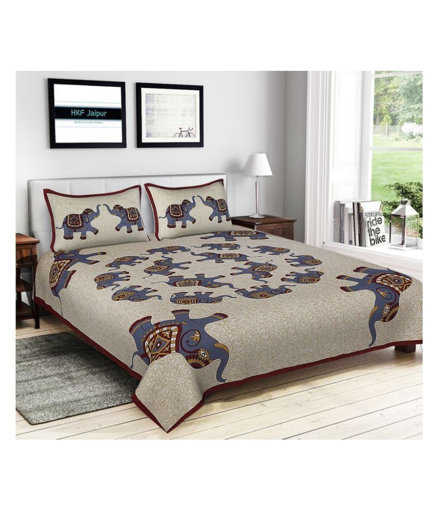 Hkf Cotton King Size Bed Sheet With 2 Pillow Covers Buy Hkf