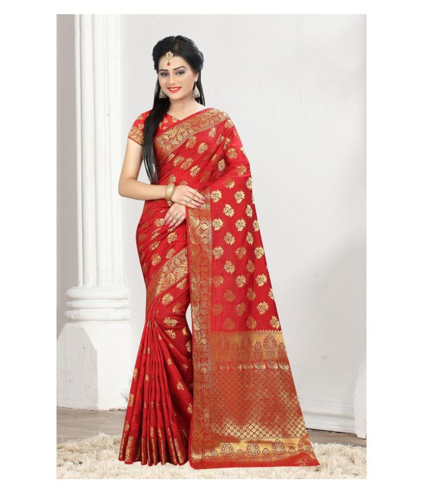     			Gazal Fashions - Red Banarasi Silk Saree With Blouse Piece (Pack of 1)