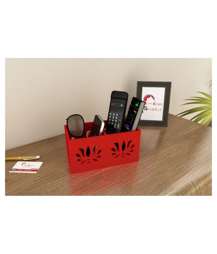 Home Sparkle Remote Cum Mobile Holder / Organizer (Red)