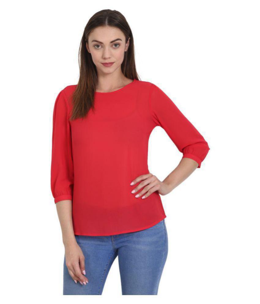 WISH TREE Poly Georgette Regular Tops - Red
