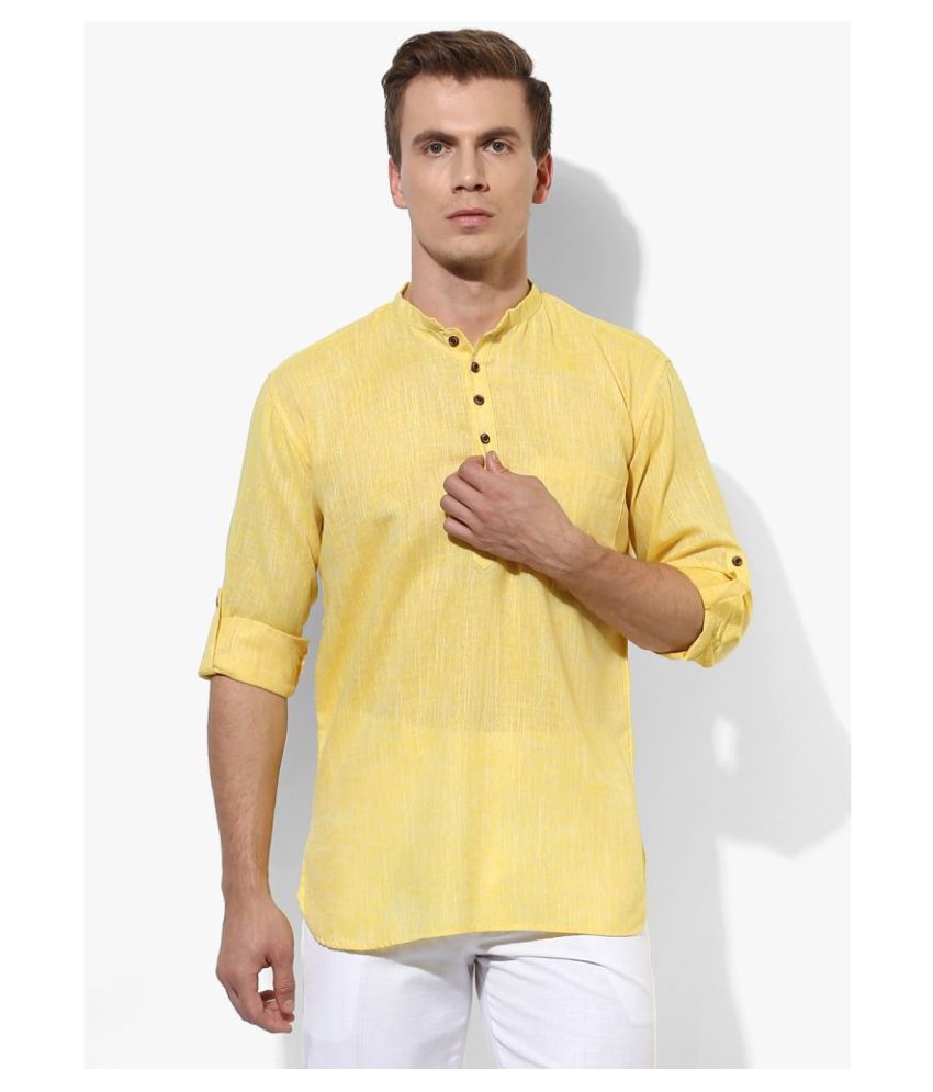     			Hangup 100 Percent Cotton Yellow Solids Shirt