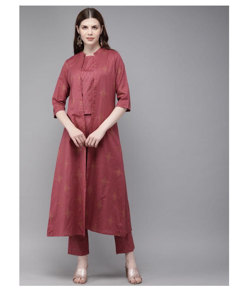     			Alena Cotton Ethnic Top With Pants - Stitched Suit