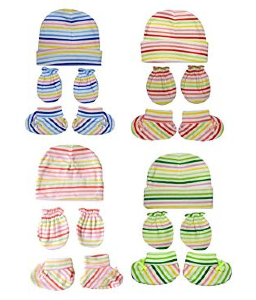 Gouravsumana Baby Boys and Baby Girl's Soft Cotton Cap ( Multicolour ; Pack Of 4 ) 0-6 Months