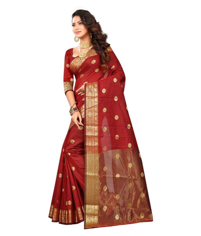 maroon cotton silk saree