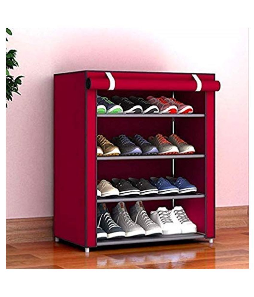 Proshop Shoe Rack For Home 4 Tier Multipurpose Stackable Shoe Stand Shoe Storage Organizer With Iron And Non Woven Dustproof Zippered Cover Maroon Buy Proshop Shoe Rack For Home 4 Tier Multipurpose Stackable