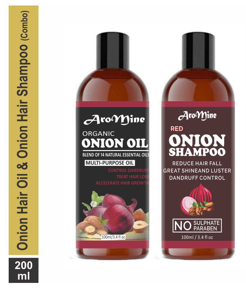 Aromine Onion Oil & RED Onion Shampoo  For Hair Fall Control, Growth Shampoo 200 mL Pack of 2