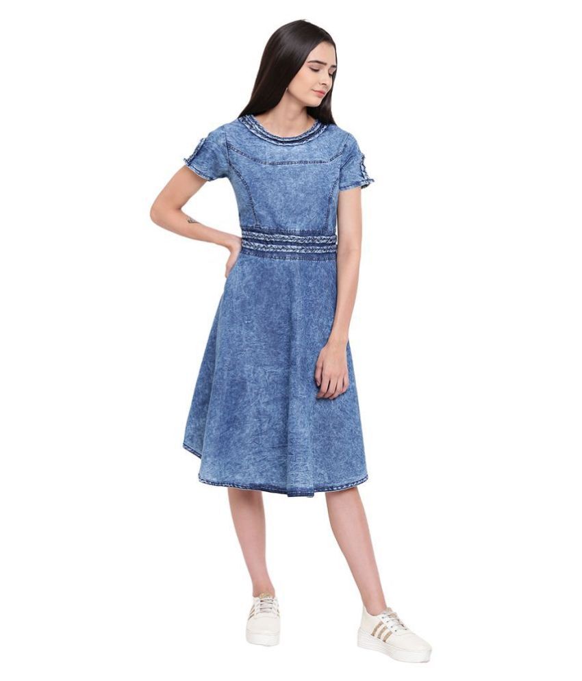 Voom Blue Denim Frock Style Kurti - Buy 