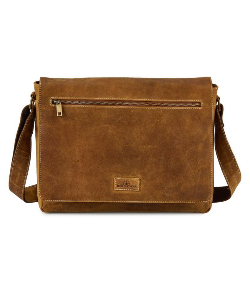 Zero Hour Brown Leather Casual Messenger Bag Buy Zero Hour Brown
