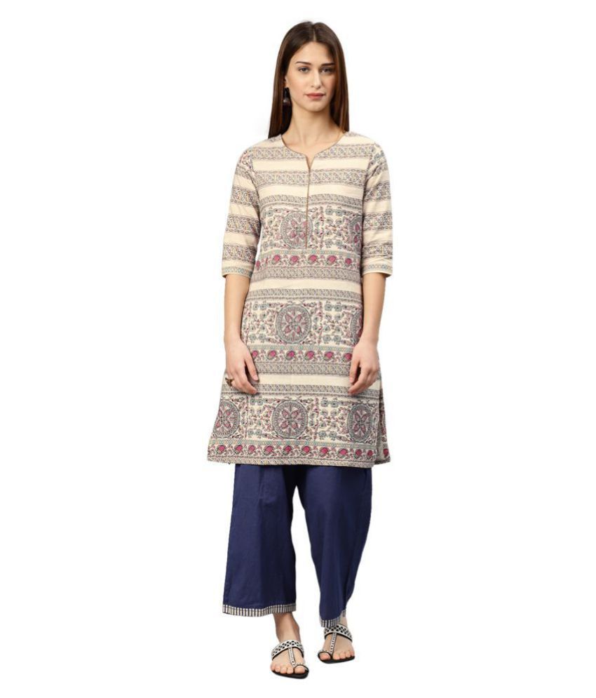     			Alena - Beige Cotton Women's Straight Kurti