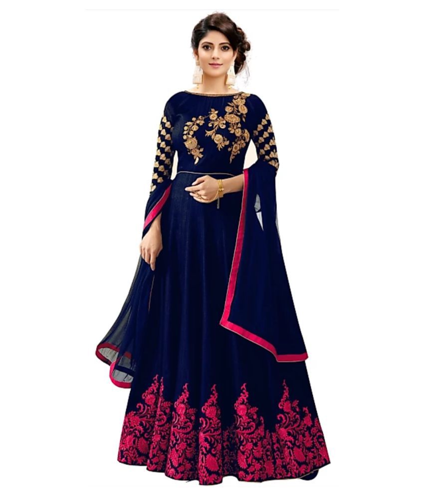 KRISHNA GOWN SILK Blue Bangalore Silk Ethnic Gown - Buy KRISHNA GOWN ...