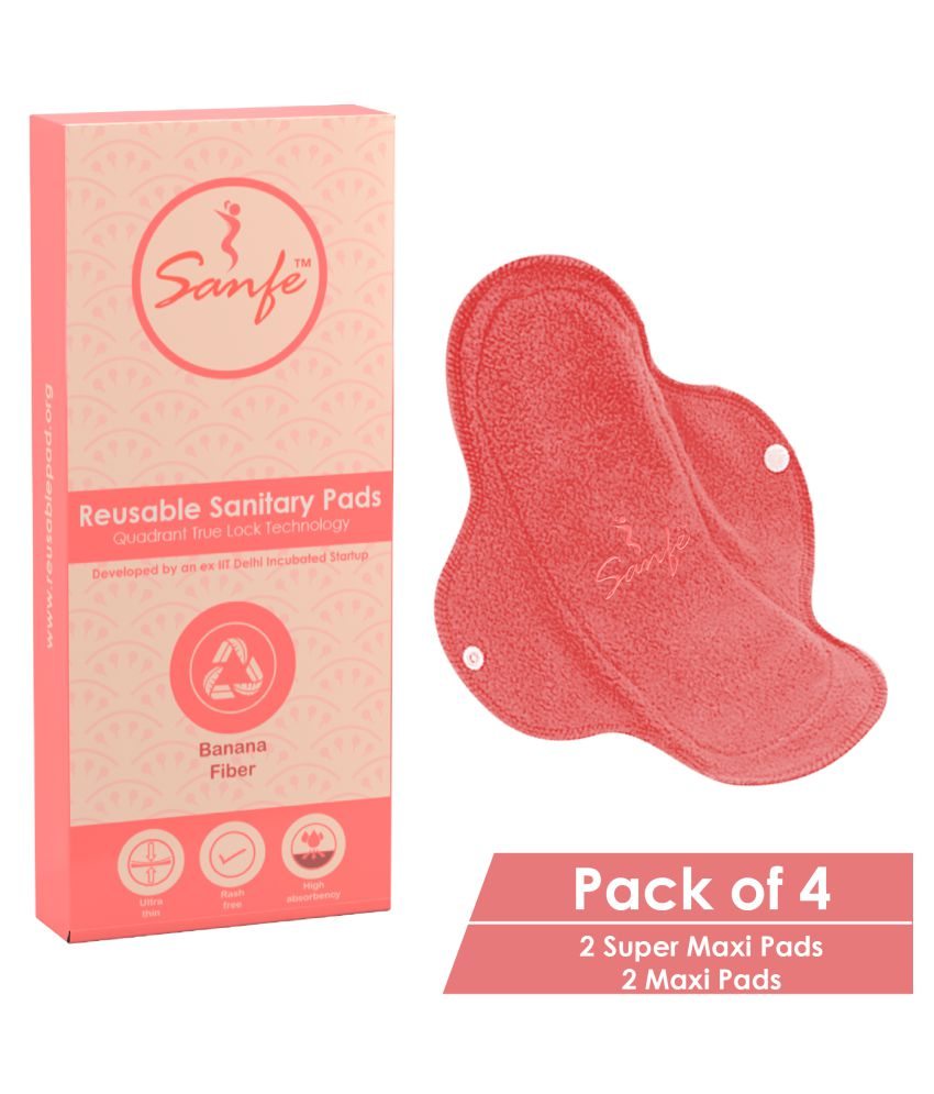 Sanfe Reusable Sanitary Pads With Banana Fibers 4 pads Includes 2