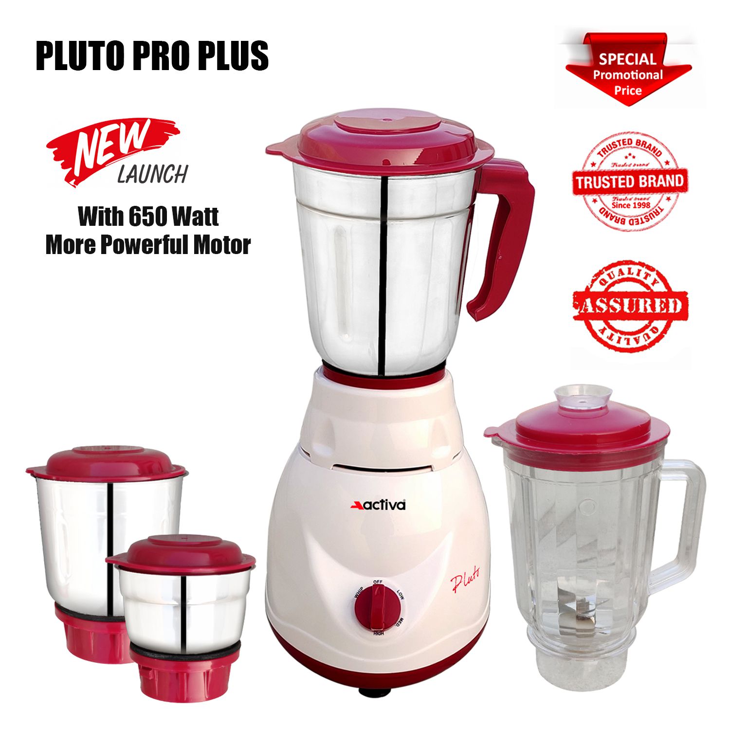     			Activa Pluto Pro Plus 650 Watt 4 Jar Mixer Grinder