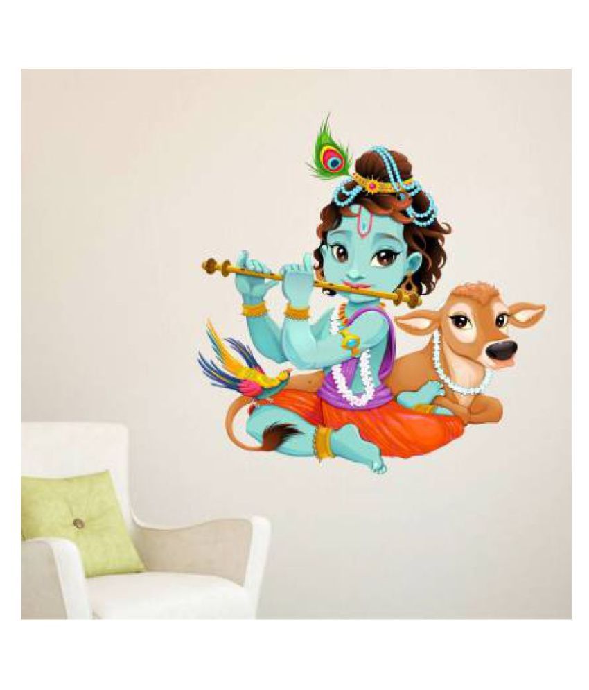 lovely walls wall stickers-large-lord-krishna-with-flute-cute ...